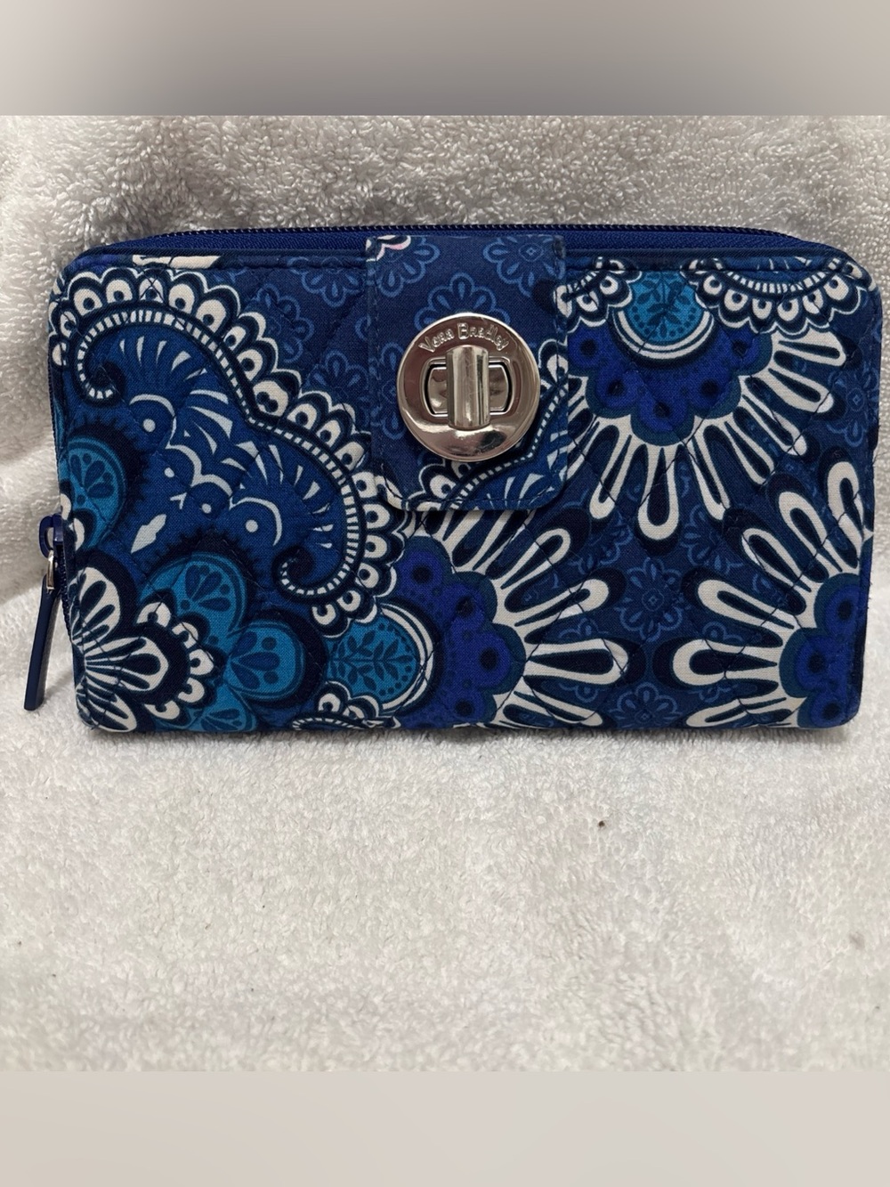 Vera Bradley Navy and Blue Paisley Quilted Wallet with Turn-Lock
